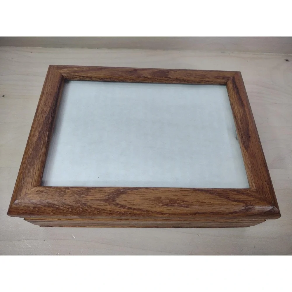 Wooden Storage Box 4x6 Picture Photo Organizer Case Drawer Keepsake Chest Stash